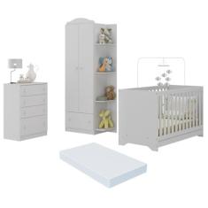 Quarto de Bebê Completo com Berço 3 em 1 com Colchão Multimóveis Mp4163 Branco