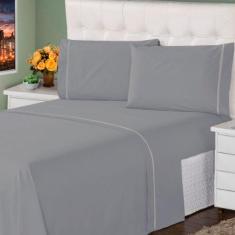 Roupa de Cama King 400 Fios Ponto Palito Casa Dona, Prata