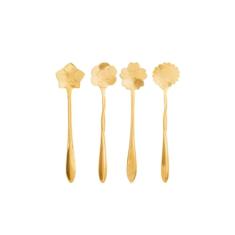Conjunto 4 Colheres de Chá de Aço Inox Flores Dourado - Wolff