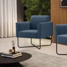 Poltrona Base X Industrial Preto Marisa Suede Azul Marinho - DRossi