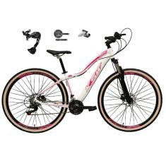 Bicicleta 29 Feminina KSW MWZA Câmbio Shimano Alívio 27v K7 Freio Hidráulico 3x9 Trava Pneus Bege-Feminino