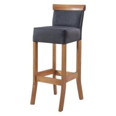 Banqueta Alta em Madeira Diamantina Estofada Linho Cinza L67 RMI - Rio