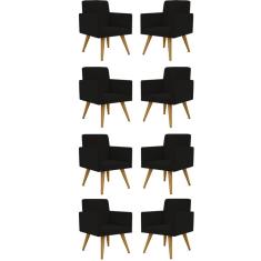 Kit 08 Poltronas Decorativas Nina Escritório Recepção Suede Preto Balaqui Decor