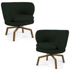 Kit 2 Poltronas Decorativas Melissa Base Ka Giratória Veludo Verde Domi Móveis