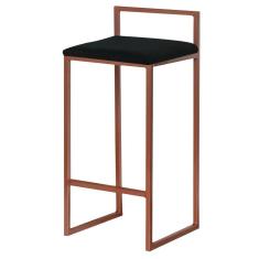 Banqueta Decorativa Selena Base Bronze Suede Preto Gran Belo
