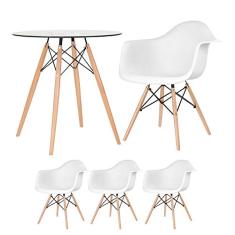 Loft7, Kit - Mesa redonda de vidro Eames 70 cm + 3 cadeiras Eiffel Daw branco