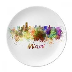 Prato de sobremesa em aquarela Miami America City, 20 cm, jantar em casa