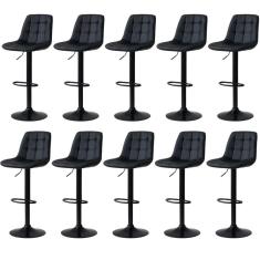 Kit 10 Banqueta Alta Elegance Estofada Com Base Giratória E Regulagem De Altura - Preto