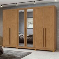 Guarda-roupa 6 Portas 4 Gavetas Bertha com Espelho e com Pés Amêndoa Clean