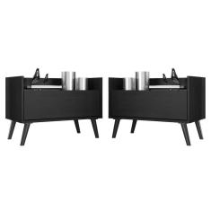 Kit c/ 2 Mesas de Cabeceira 60 cm c/ Pés Retrô Multimóveis Preta