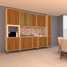 Cozinha Completa Modulada Com 6 Peças E Vidro Reflecta Sofia Pátina Com Moscatto