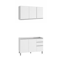 Cozinha Compacta Balcão Para Pia/Cuba E Armário Aéreo Triplo Evidence Poliman Móveis Branco