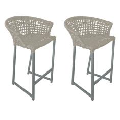 Kit 2 Banquetas Reis em Corda Náutica e Base em Alumínio Cinza para Área Gourmet - Externa Areia