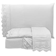 Jogo Cama Casal Angely Bordado Inglês 4 pçs Branco