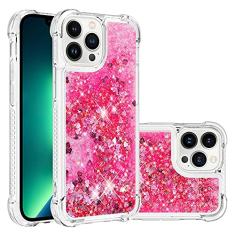 LEMAXELERS Compatível com iPhone 14 Pro, capa transparente líquida com glitter flutuante areia movediça à prova de choque capa protetora de silicone macio TPU para iPhone 14 Pro 6,1 polegadas YBL Love