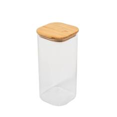 Pote Hermético Quadrado De Vidro Com Tampa De Bambu 1635ml Porta Mantimento Grande Yoi
