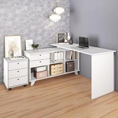 Conjunto Home Office Escrivaninha em L 2 Gavetas 5 Nichos Gaveteiro 3 Gavetas