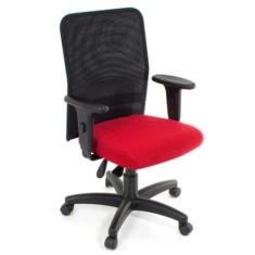 Cadeira Digitador  com Braços Linha Tela Mesh Vermelho - Design Office