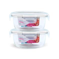 Kit Conjunto 2 Potes Vidro Hermético Tampa Plástico Marmita Mantimentos 400ml Cor:Branco (QH)