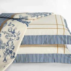 Jogo Cama Lençol Nobreza Queen Percal 180 Fios 04 Peças - Palha Com Az