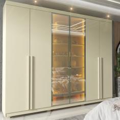 Guarda Roupa Casal com Vidro Reflecta LED e Pés 6 Portas 100 MDF Imperatriz Gelius