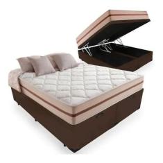 Cama Box Baú King + Colchão Mola Ensacada 22x203x193 - Anjos, marron