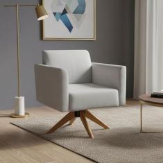 Poltrona Sala Decorativa Marisa Giratória Madeira Suede Cinza D03 - D'
