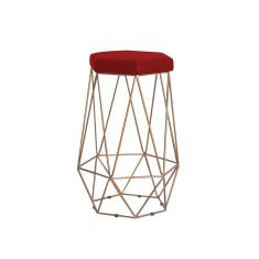 Banqueta Decorativa Rubel Base Gold Veludo Vermelho - Gran Belo