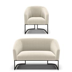 Sofá Namoradeira E Poltrona Base Industrial Preto Stella Bouclê D03 - D'rossi Cor Bege