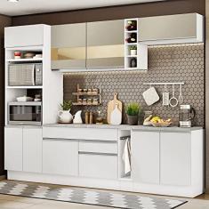 Cozinha Completa Madesa Vicenza com Armário e Balcão + Tampo - Branco/Branco/Crema