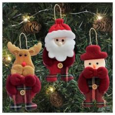 Kit 6 Enfeite Árvore Natal Pendente Papai Noel Boneco De Neve Rena 14cm