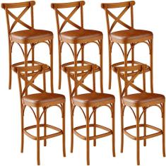 Kit 06 Banquetas Altas Cozinha Bancada Bar Sala Jantar Estofada Ávila L02 Couríssimo Camel - Lyam