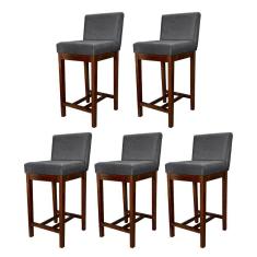 Kit 5 Banquetas Média Lisboa Madeira Capuccino Suede Cinza CCS