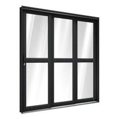 Porta de Aço de Correr Lateral com Travessa 3 Folhas 213x150cm Aço Pronto Riobras Preto