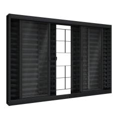 Janela de Aço Veneziana de Correr Central com Grade Quadrada 6 Folhas 100x200cm Aço Pronto Riobras Preto