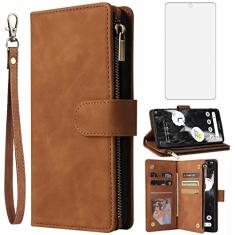 Asuwish Capa carteira compatível com Google Pixel 7 5G, protetor de tela de vidro temperado e capa flip de couro, suporte para cartão, acessórios de celular, capas para celular para Pixel7 Pixle Seven
