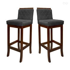 Kit 2 Banquetas Média com Encosto Matelassê Nice Madeira Maciça Suede Cinza CCS