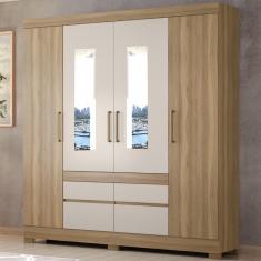 Guarda Roupa Casal 4 Portas 4 Gavetas Bilbão Demobile - Amendoa/Off White