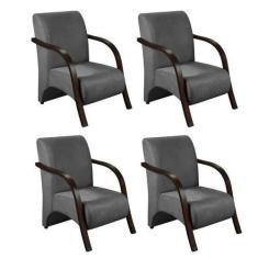 Kit 4 Poltronas Decorativas 1 Lugar Sevilha Braço Pé Madeira Confortáv