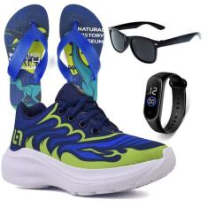 Tenis Infantil De Amarrar Meninos Leve Desenhos LIGHT + Chinelo Oculos