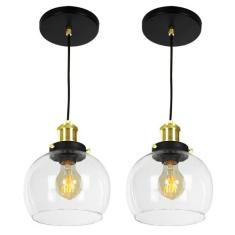 kit 2 Lustre Pendente Château Bola Media Vidro Preto c/Gold - MARRYLUZ