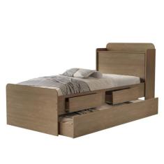 Cama de Solteiro Baú Tamires com Auxiliar - Cambel, Castanho
