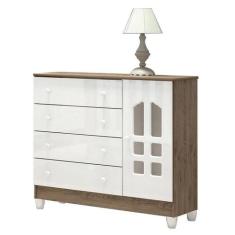 Cômoda Infantil Selena Branco Acetinado Amadeirado - Carolina - CAROLI