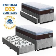 Cama Box com Colchão de Espuma D33 Pillow Top Comfort Luxo + Auxiliar de Espuma Unique Solteiro 88cm
