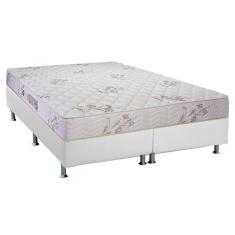 Cama Box Queen: Colchão Espuma D45 Luckspuma Gran Luck Floral Pró Saúde + Base White(158X198)