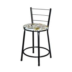 Banqueta Baixa Para Cozinha Epoxi Preta Estofado Floral - Lamar Design