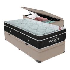 Cama Box Baú Solteiro Colchão Ortobom Elegant Mola Ensacada - Bege