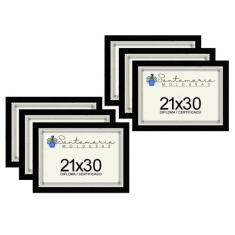 Kit 6 Molduras Porta Diploma Certificado A4 21x30 Preto - Santamaria M