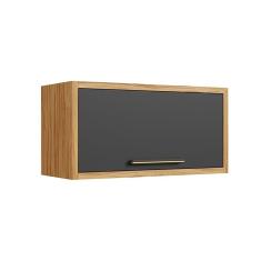 Armário Aéreo de Cozinha 80cm 1 Porta Basculante 100% Mdf Vicenza Espresso Móveis Amêndoa/Cinza