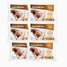 Kit 6 Travesseiros 100% Algodão Percal 200 Fios Fibra Siliconizada Ant